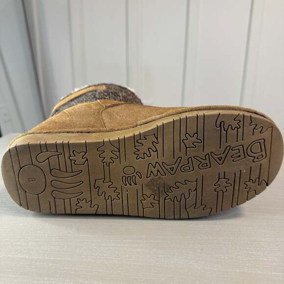 BEARPAW Women's Avery Tan Suede and Knit Wool Blend Winter Ankle Boots - Picture 10 of 12